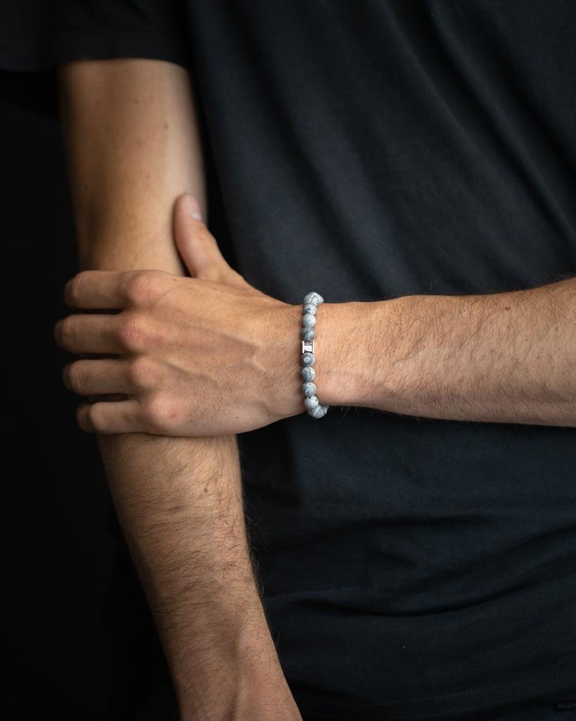Gemini - Bracelet Triple avec pierre Onyx 6 mm et cuir Nappa