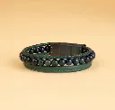 Gemini - Bracelet TRIPLE avec pierre Oeil de tigre 6 mm et cuir Nappa (green)  (M-L).webp