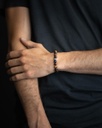 Gemini - Bracelet Triple avec pierre Onyx 6 mm et cuir Nappa