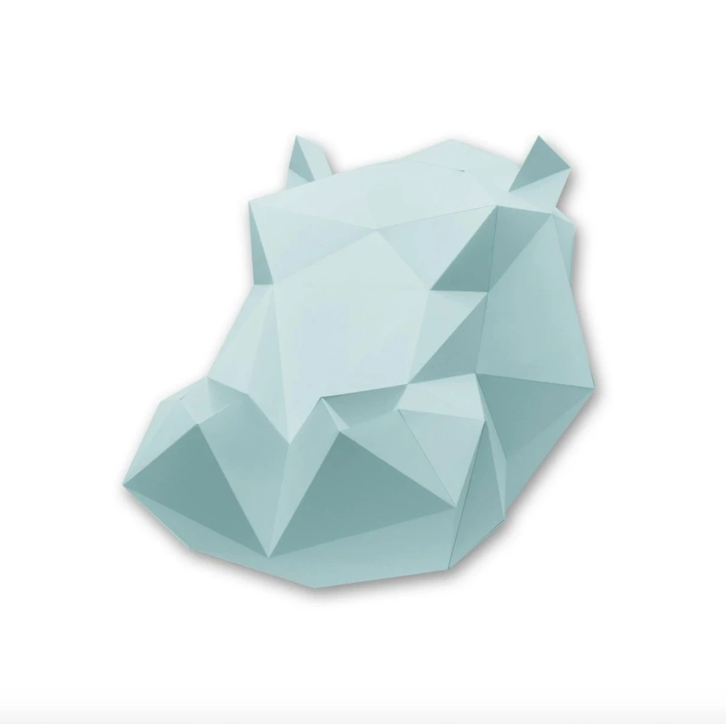 ASSEMBLI - Trophée papier HIPPOPOTAME / HIPPO (Vert d'eau)