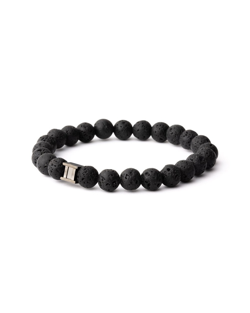 Gemini - Bracelet avec pierre de lave noire 8 mm et logo noir (noir) (XS)