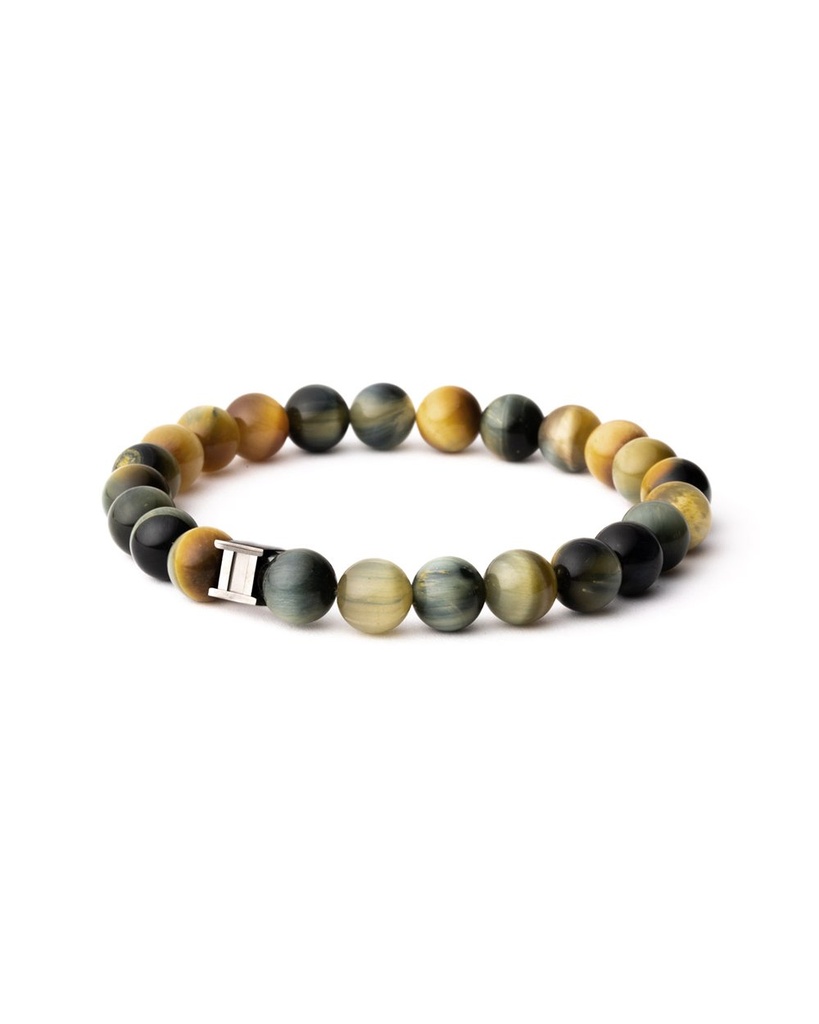 Gemini - Bracelet avec pierre Oeil de Tigre 8 mm (bleu foncé) (copie) (XS)