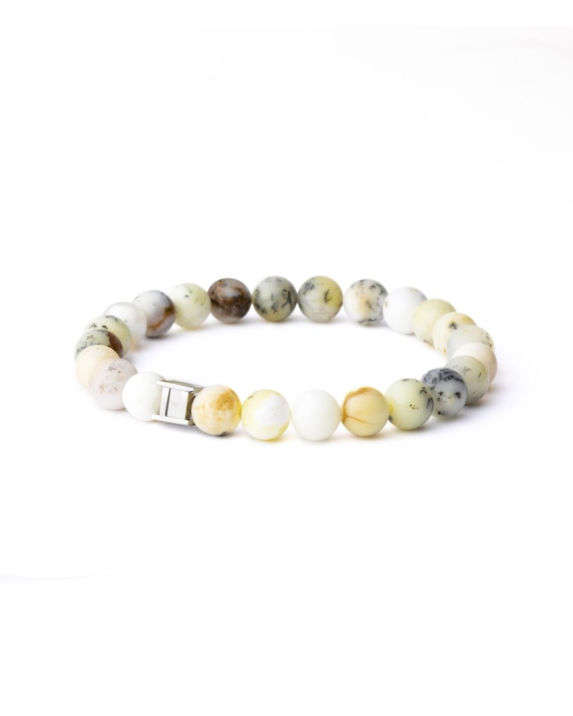 Gemini - Bracelet avec pierre d'opale 8 mm (neige)