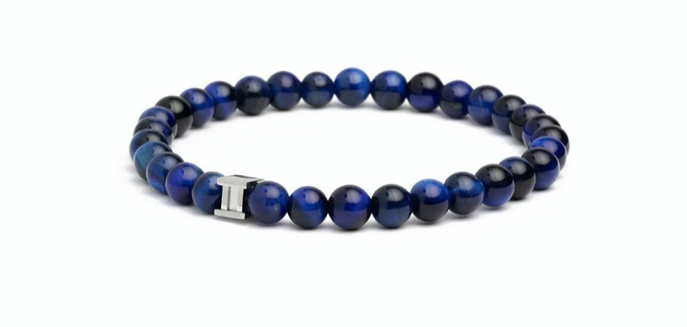 Gemini - Bracelet avec pierre 6mm Oeil de tigre Bleu (gem  dark blue) (XS)
