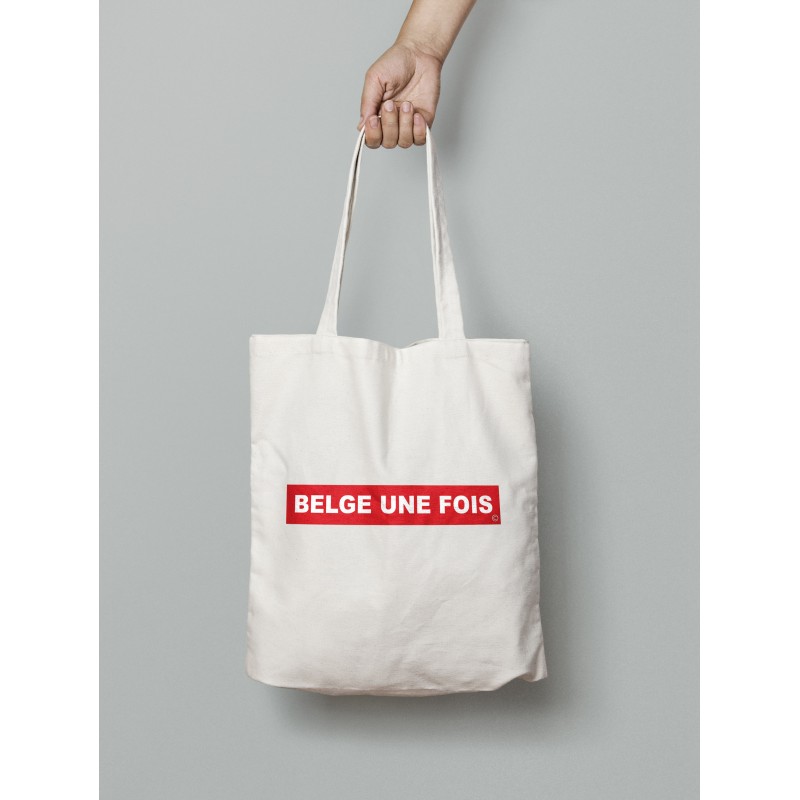 BELGE UNE FOIS - Totebag Blanc BELGE UNE FOIS Fond Rouge