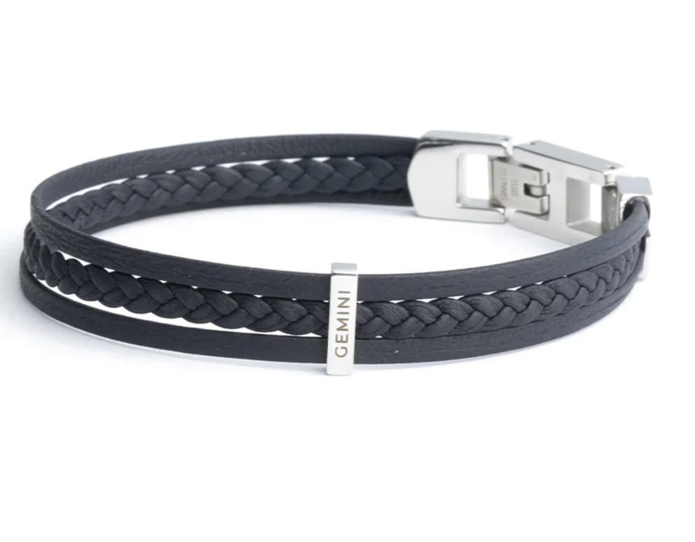 Gemini - Bracelet DOUBLE avec pierre Bleue CUBIQUE et cuir Bleu (copie) (M-L)