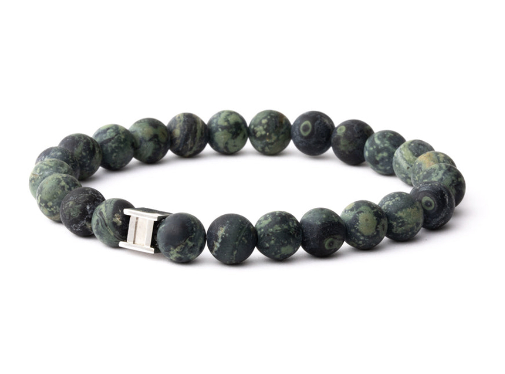 Gemini - Bracelet avec pierre Jaspe 8mm (Alpha Vert mat) (XS)
