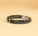 Gemini - Bracelet DOUBLE avec pierre vert CUBIQUE et cuir vert