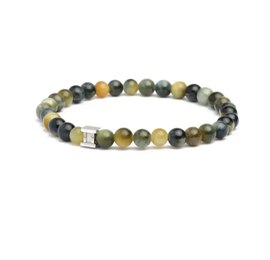 Gemini - Bracelet avec pierre 6mm Oeil de tigre Bleu (gem  Lucky Tiger)   (XS)