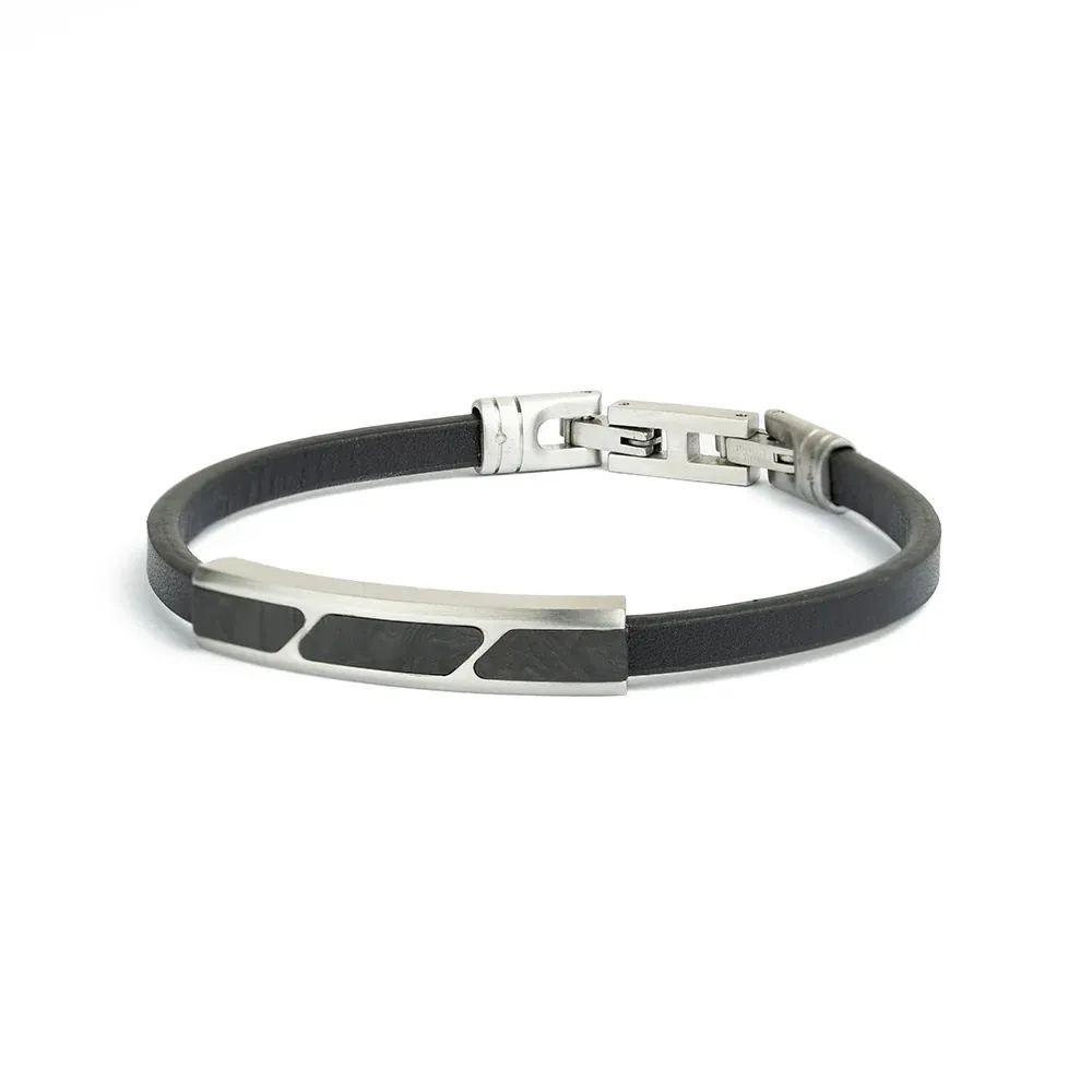Gemini - Bracelet STELLA cuir avec carbon Black-Silver (M-L)