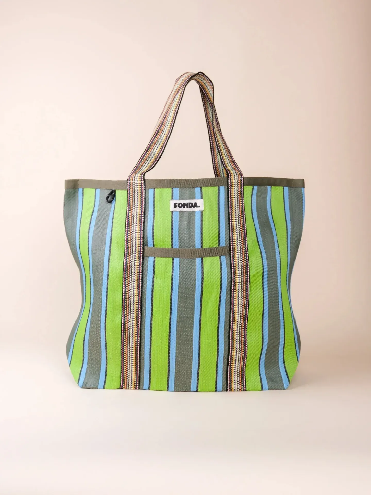 FONDA - Sac SHOPPER BIG Vert clair-Kaki-Bleu ciel 008